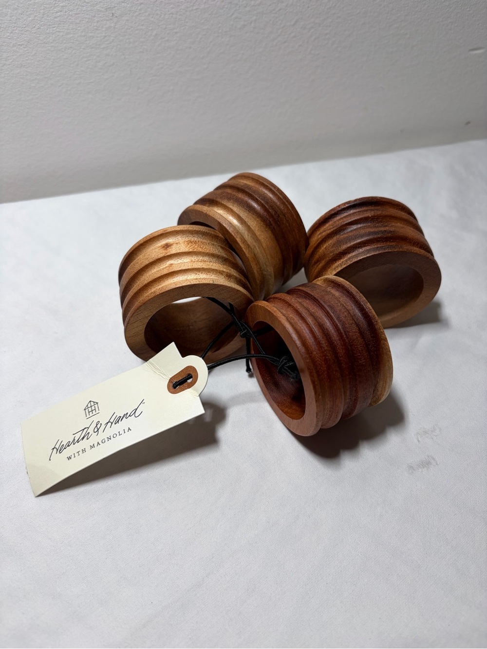 Wooden Napkin Rings in Warm Brown Tones - Set of 4